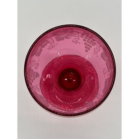 Vintage Cranberry/Red Etched Crystal Grape and Vine Footed Goblet 5.5" Tall - Picture 5 of 5